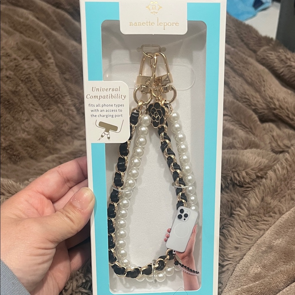 Nanette Lepore Gold and Pearl Phone Strap